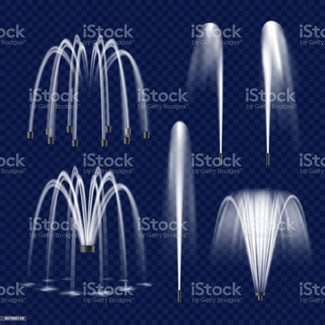 Vector Realistic Fountain With Water Jet Icon Set Stock Illustration