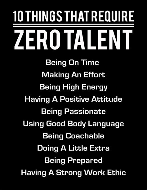 10 Things That Require Zero Talent White On Black Inspirational Print