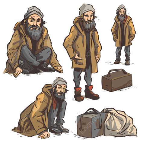 Homeless Clipart Old Homeless Man And Luggage Cartoon Illustration