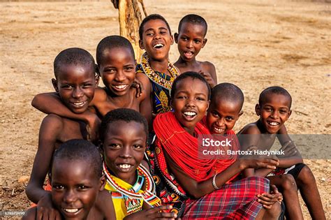 Group Of Happy African Children From Samburu Tribe Kenya Africa Stock