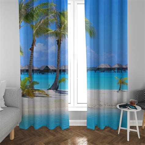 Tropical Beach Window Curtains Ocean Drapery Curtain Panels Beachy