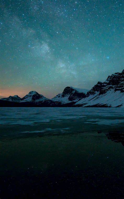 Milky Way Over Bow Lake Alberta Canada Wallpaper Banff National