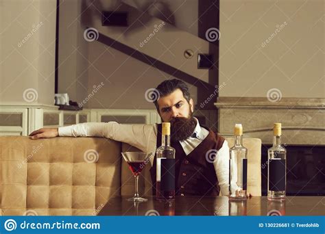 Man Drinking Red Wine Alone In Restaurant Stock Image Image Of