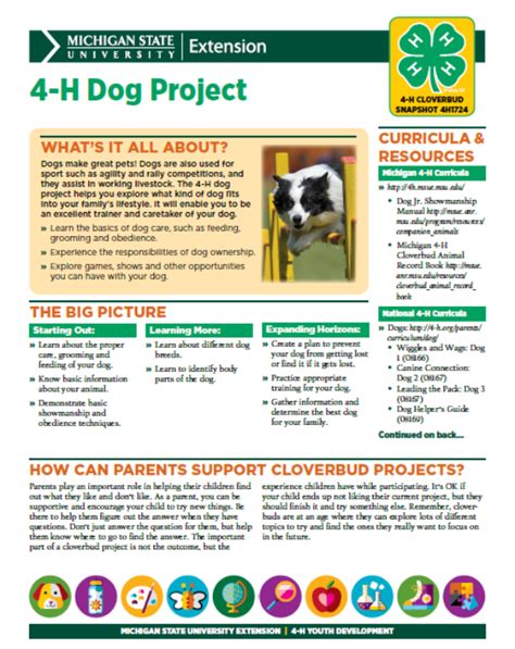 Michigan 4 H Cloverbud Snapshot Sheet 4 H Dog Project 4h1724 Msu