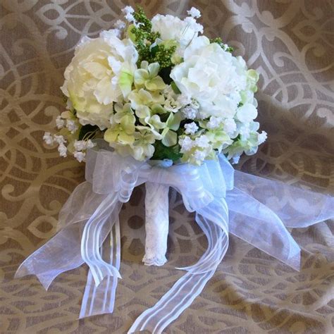 Silk Wedding Flowers Brides White And Mint Bouquet