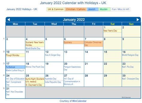 Print Friendly January 2022 Uk Calendar For Printing