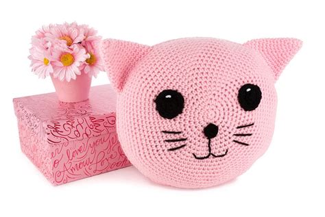 Crochet Pattern Pink Cat Pillow Amigurumi Stuffed Animal Pillow