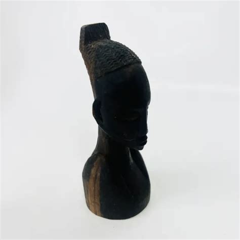 Vintage African Hand Carved Ebony Wood Female Head Statue Bust 45