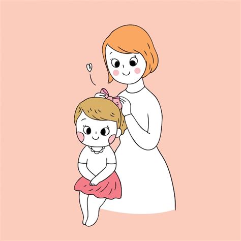 Premium Vector Cartoon Cute Mother And Daughter Vector