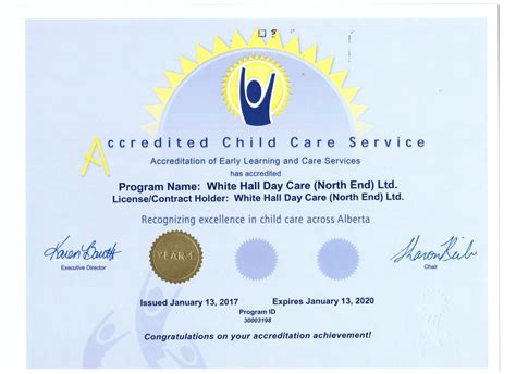 Daycare Certificate White Hall Day Care And Out Of School Care Ltd
