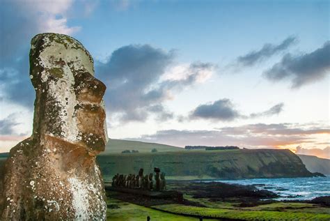 Big Moai Statue And Sky Plus Landscape In Easter Island Chile Image