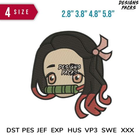 Nezuko Chibi Face Anime Embroidery Design