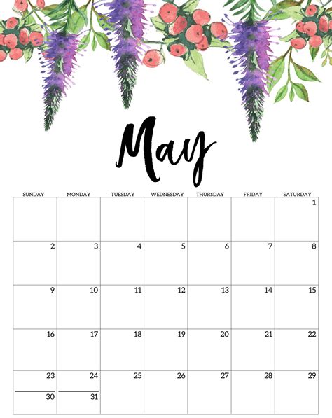 Cute Blank Calendar May 2021 Free Printable 2021 Floral Calendar