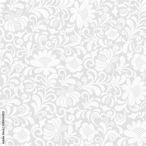 Seamless Grey Background With White Floral Pattern Vector Retro