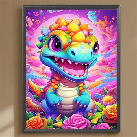 5d Diy Full Round Drill Diamond Painting Rainbow Dragon Home Decoration