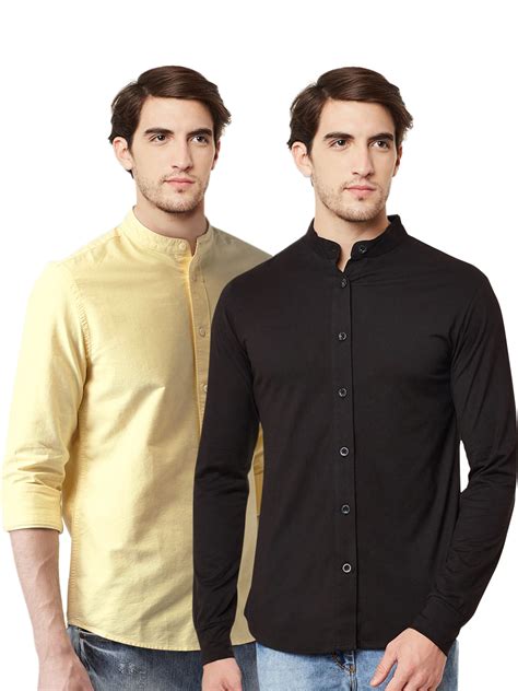 Buy Black Bee Chinese Collar Poly Cotton Shirt For Men Pack Of 2 Online