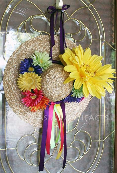 Bright Gerbera Daisy And Straw Hat Door Decor Summer Wreath Etsy In