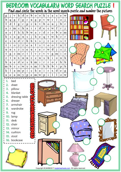 Return to the french words menu and keep learning other important words. Bedroom Objects ESL Word Search Puzzle Worksheets