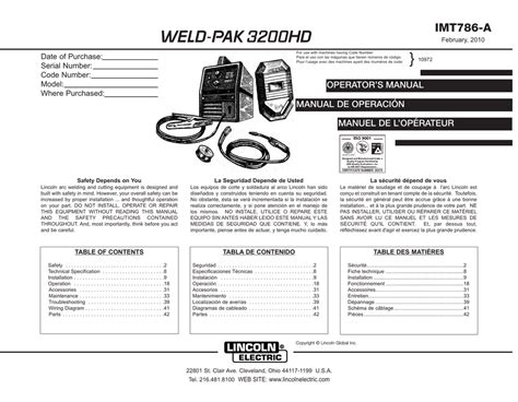 Weld Pak 3200hd Lincoln Electric Manualzz