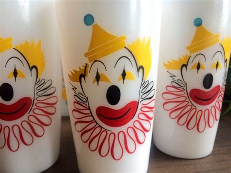 Vintage Hazel Atlas Milk Glass Clown Drinking Glasses Set Of Etsy