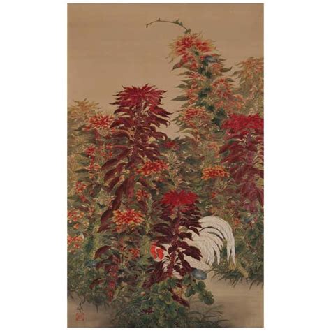 Japanese Painting Hanging Scroll Circa 1930 Amaranth And Rooster For
