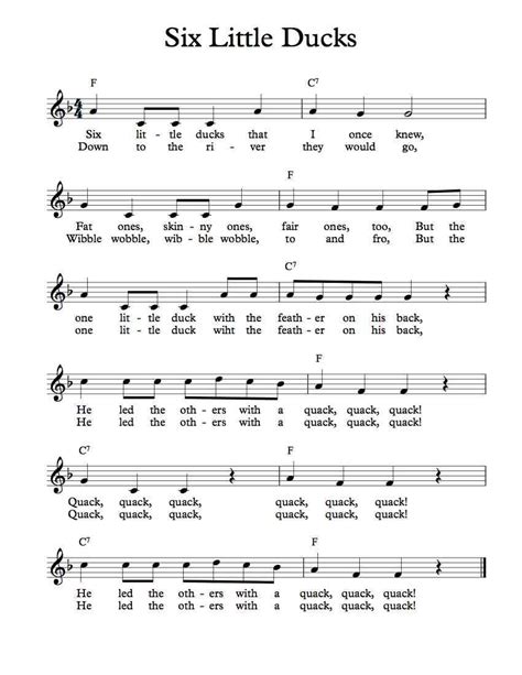 Free Lead Sheet Six Little Ducks Elementary Music Lessons School