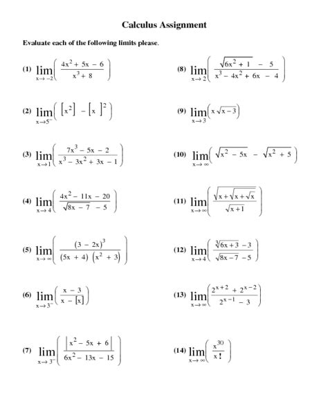 Printable Calculus Worksheets Calculus Worksheets Worksheets Free