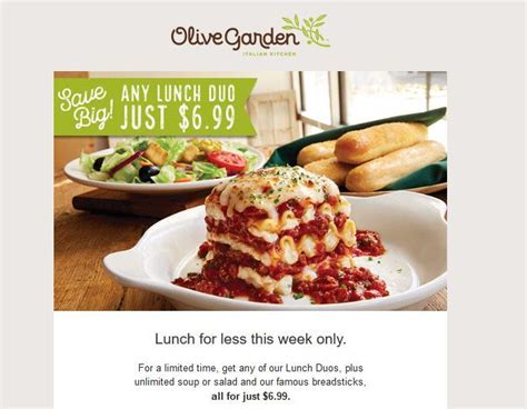 Jul 13, 2021 · olive garden. THIS WEEK ONLY! Olive Garden Lunch Duo ONLY $6.99! - Couponista Queen ~ Saving, Eating, Crafting