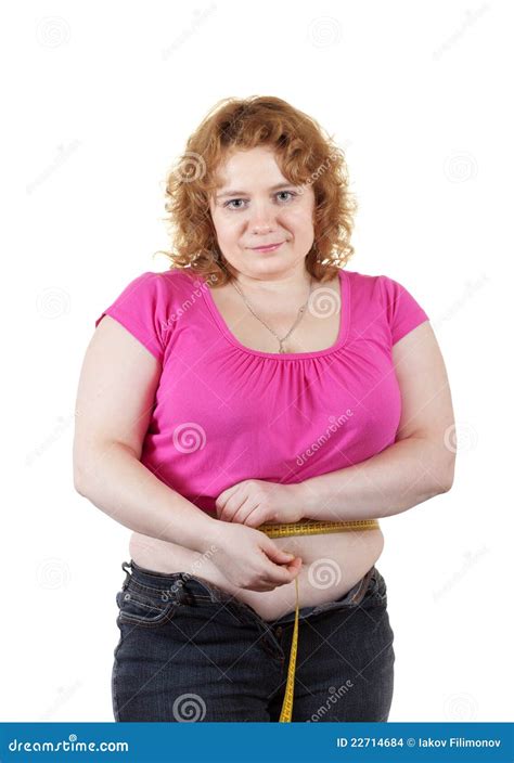 Messende Taille Der Fetten Frau Mit Bandmaß Stockfoto Bild von korpulenz ausschnitte