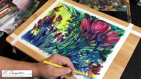 Acuarela Y Lápices De Colores Pintura Creativa Con Flores Técnicas