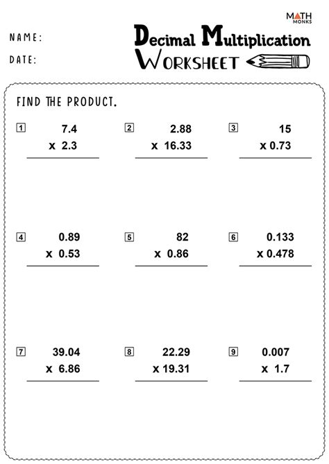 Multiplying Decimals Worksheets Th Grade