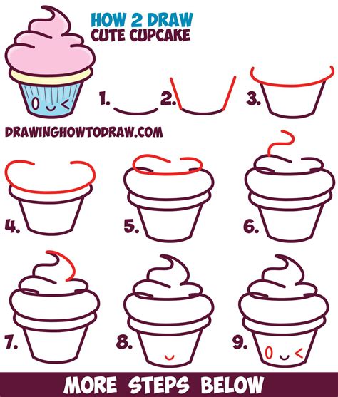 How To Draw Cute Kawaii Cupcake With Face On It Easy Step By Step