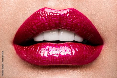 Sexy Lips Beauty Red Lips Makeup Detail Beautiful Make Up Closeup