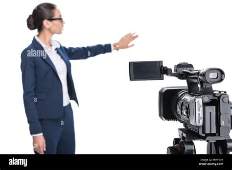 News Reporter In Front Of Tv Camera High Resolution Stock Photography