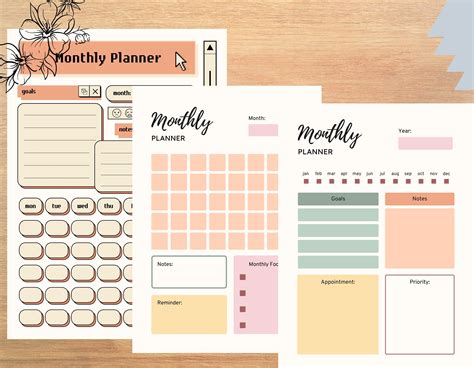 Monthly Planner Template Personal Monthly Planner Printable Fillable