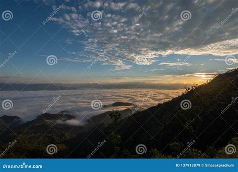 Fog And Cloud Mountain Valley Landscape On Sunrise Stock Image Image
