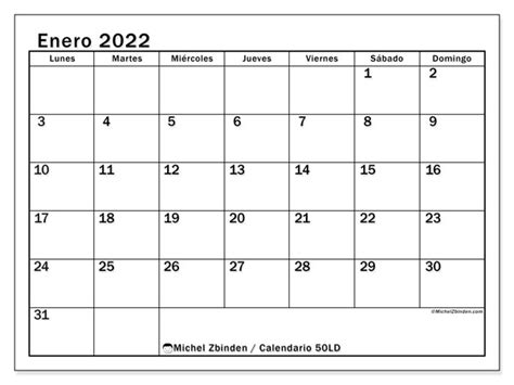 Calendario “50ld” Enero De 2022 Para Imprimir Michel Zbinden Es