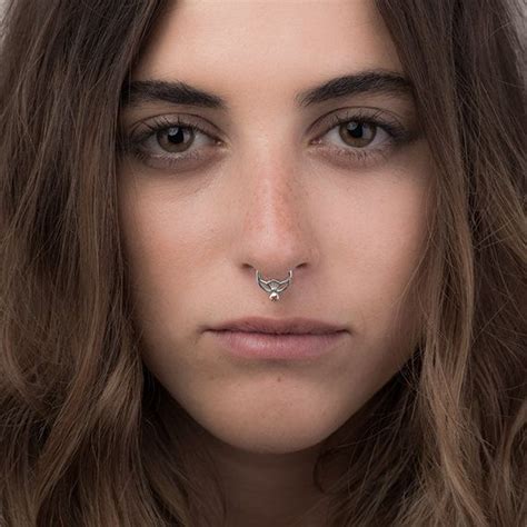 Septum Ring Septum Hoop Sterling Silver Septum Stone Etsy Israel