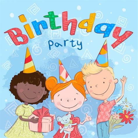 Premium Vector Happy Birthday Party With Cute Kids With Ts Hand