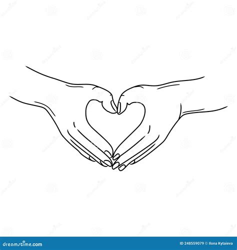 Hands Showing Heart Shape Gesture Hand Drawn Vector Line Art