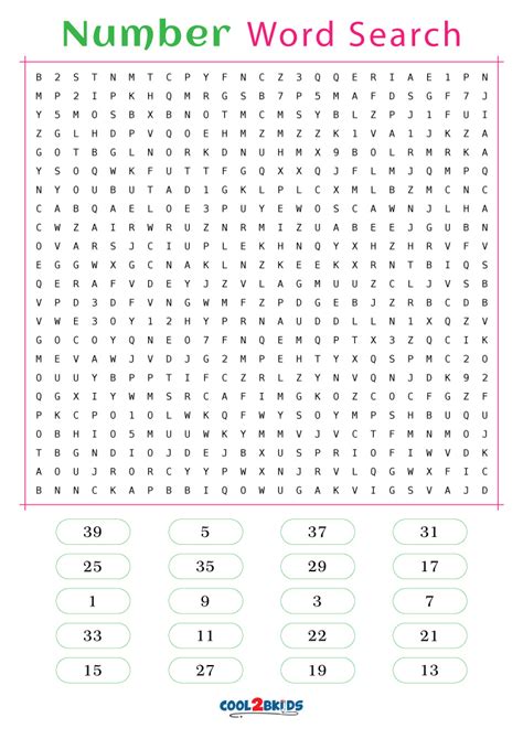 Printable Number Word Search