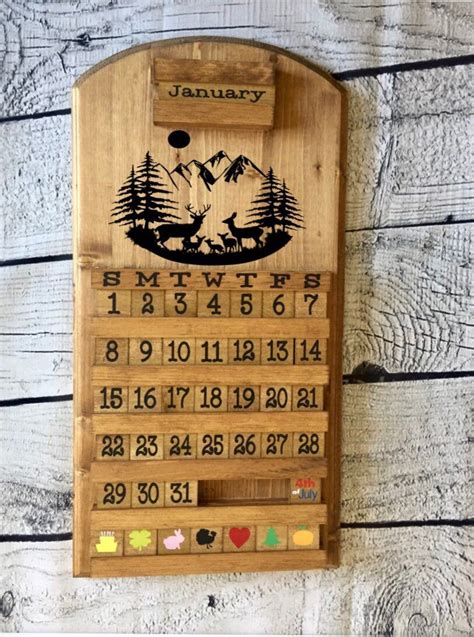 Wooden Deer Perpetual Calendar Nature Inspired Home Decor