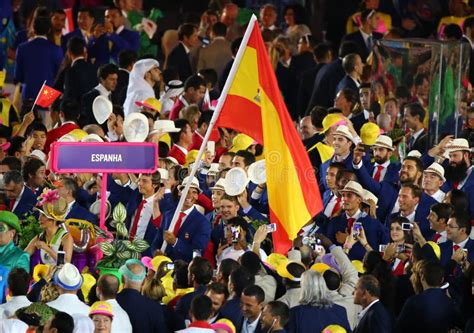 Tennis Player Rafael Nadal Carrying The Spanish Flag Leading The