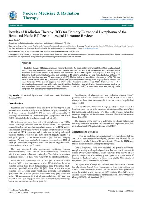 Pdf Results Of Radiation Therapy Rt For Primary Extranodal Lymphoma