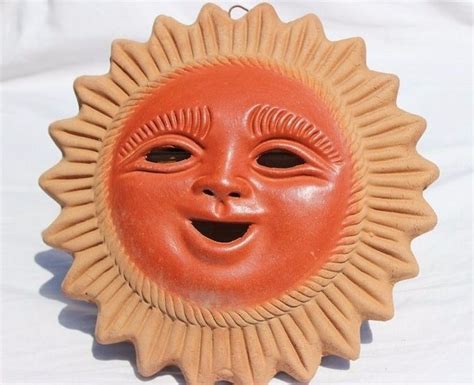 Do you like the outdoors but are afraid of the harmful rays? Southwestern Decor Sun Face Clay Art Hanging Plaque Wall Moon Garden Home Mexico | Hanging art ...