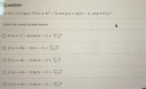 solved question let h x f x g x if f x 4x2 3x and