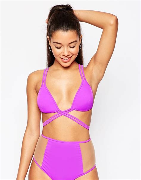 Asos Mix And Match Mesh Insert Moulded Triangle Wrap Bikini Top At Asos
