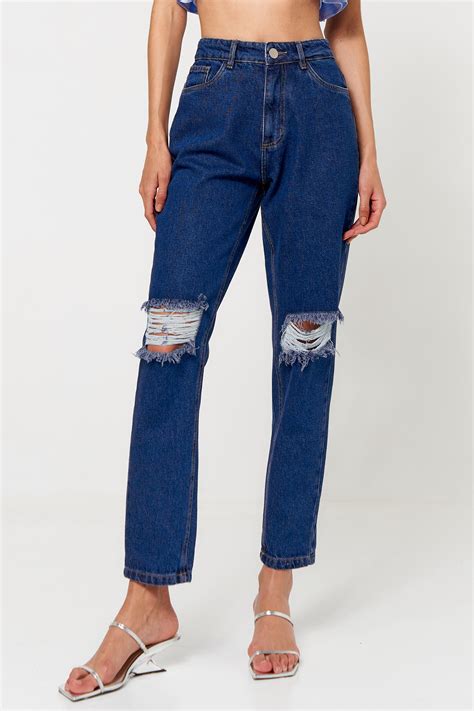 Calça Mom Jeans Com Lavagem Escuro Shopgumá