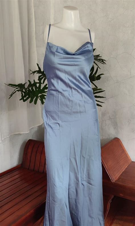 Shein Powder Blue Silk Cowl Neck Maxi Dress Womens Fashion Dresses