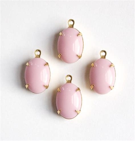 Vintage Opaque Pink Stone In 1 Loop Brass Setting 14x10mm